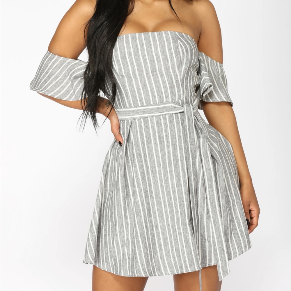 FashionNova Striped Off the Shoulder Dress